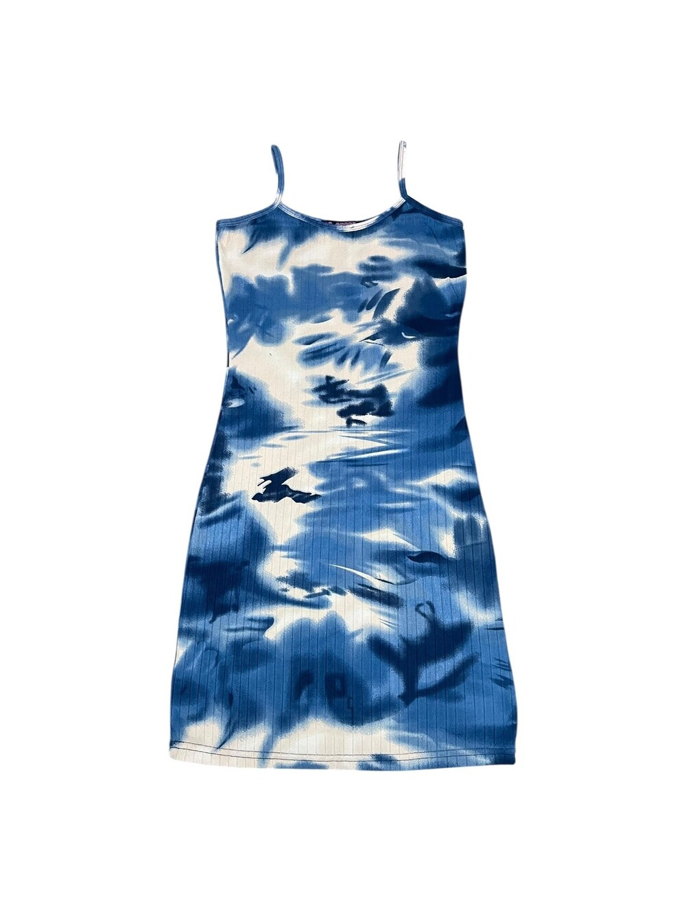 AQ Sport Small Blue White Abstract Ribbed Slip Mini Dress Y2K Stretch Cami
